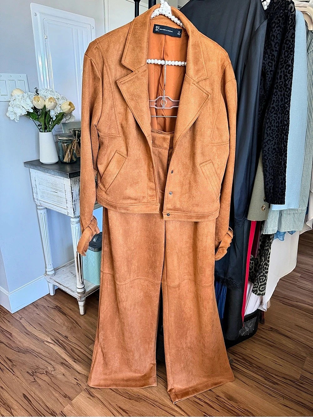 Western Style Faux Suede Jacket and Pants Set